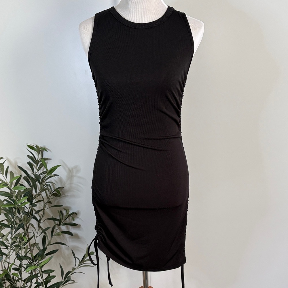 Black Ruched Drawstring Side Bodycon Mini Dress Size S
